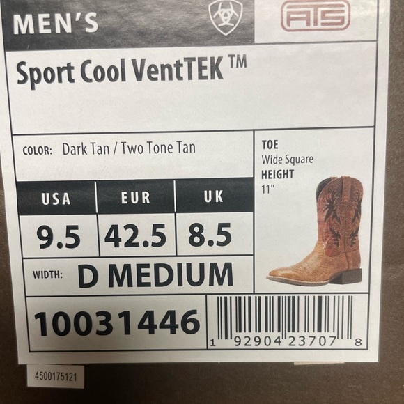 ARIAT MEN'S SPORT COOL VENTTEK COWBOY BOOTS - Picture 12 of 12